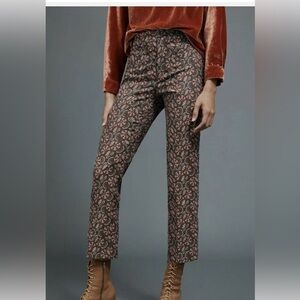 Anthropologie Brown Floral Trousers the essential slim size 4
